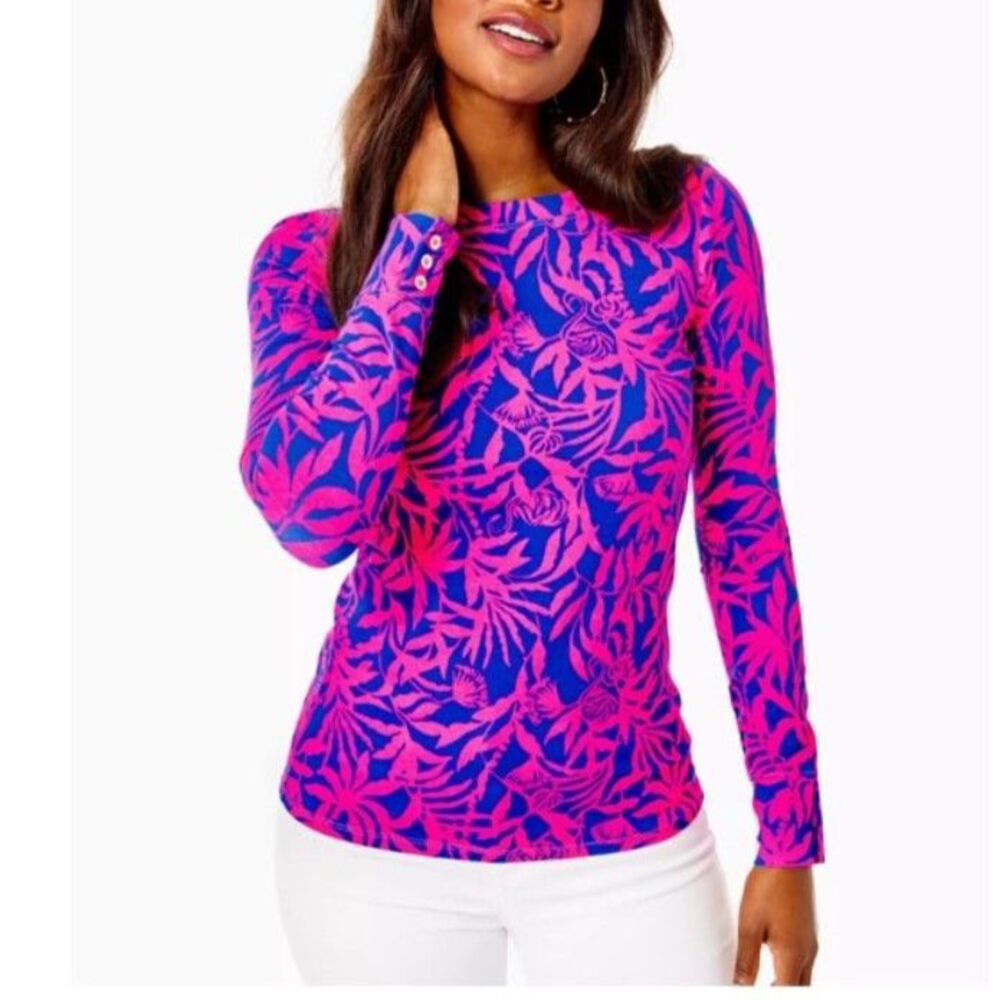 Lilly Pulitzer Aleah Long Sleeve Top NWT Sz S Pink Grenadine Flocking Paradise